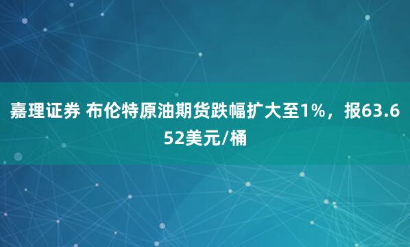 嘉理证券 布伦特原油期货跌幅扩大至1%，报63.652美元/桶